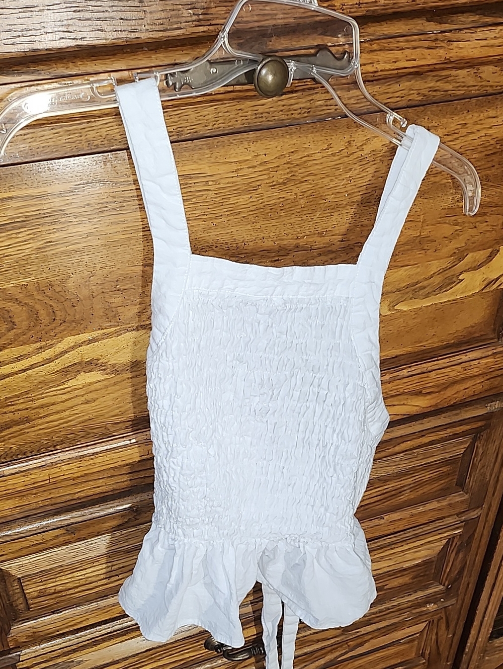 Smocked White Ruffle-Hem Bodysuit Tank